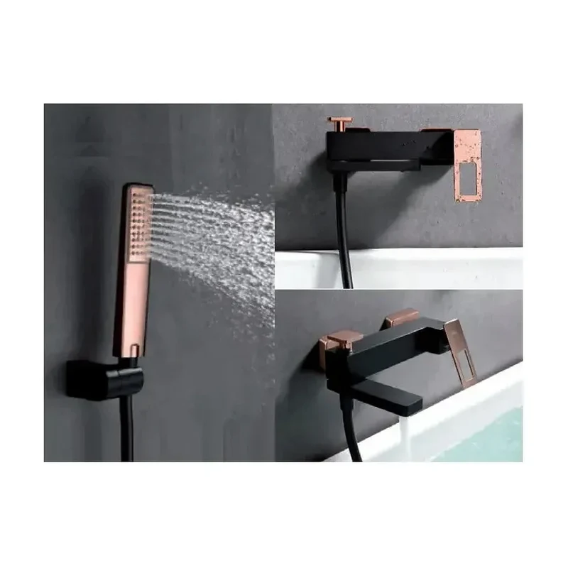 Grifo monomando de pared para bañera con un acabado negro y oro rosa Suecia de Imex