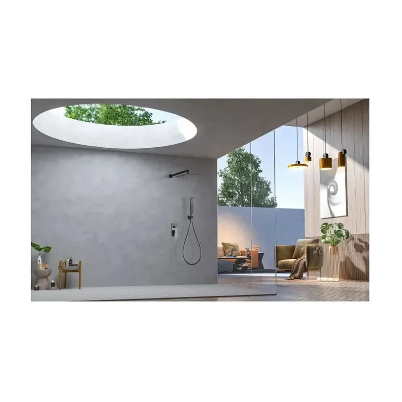 Conjunto de ducha monomando empotrado con mango y rociador acabado negro metalizado Pisa de Imex