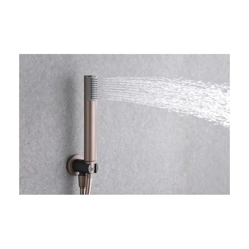 Conjunto de ducha termostática empotrado con teleducha rociador y grifería gris mate y champagne top Line de Imex