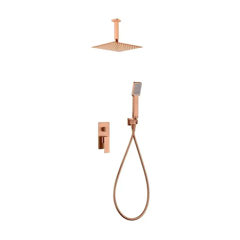 Conjunto de ducha monomando empotrado de 2 vías con acabado oro rosa cepillado catania Pisa de Imex