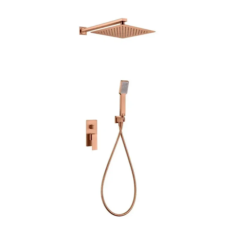 Conjunto de ducha monomando empotrado con mango y rociador acabado oro rosa cepillado Pisa de Imex