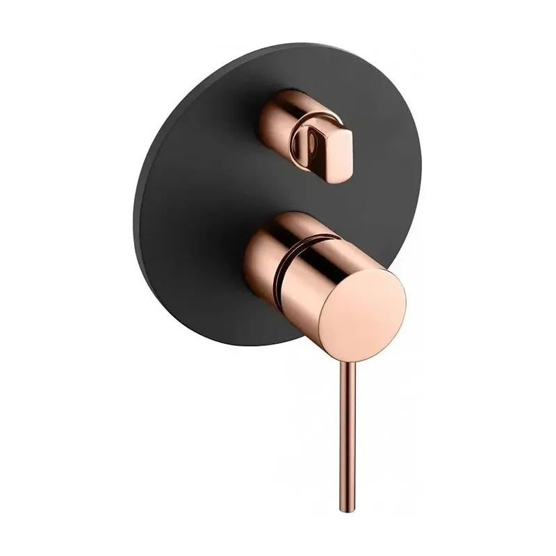 Conjunto moderno de ducha con un diseño monomando de acabado negro mate y oro rosa stick Milos de Imex