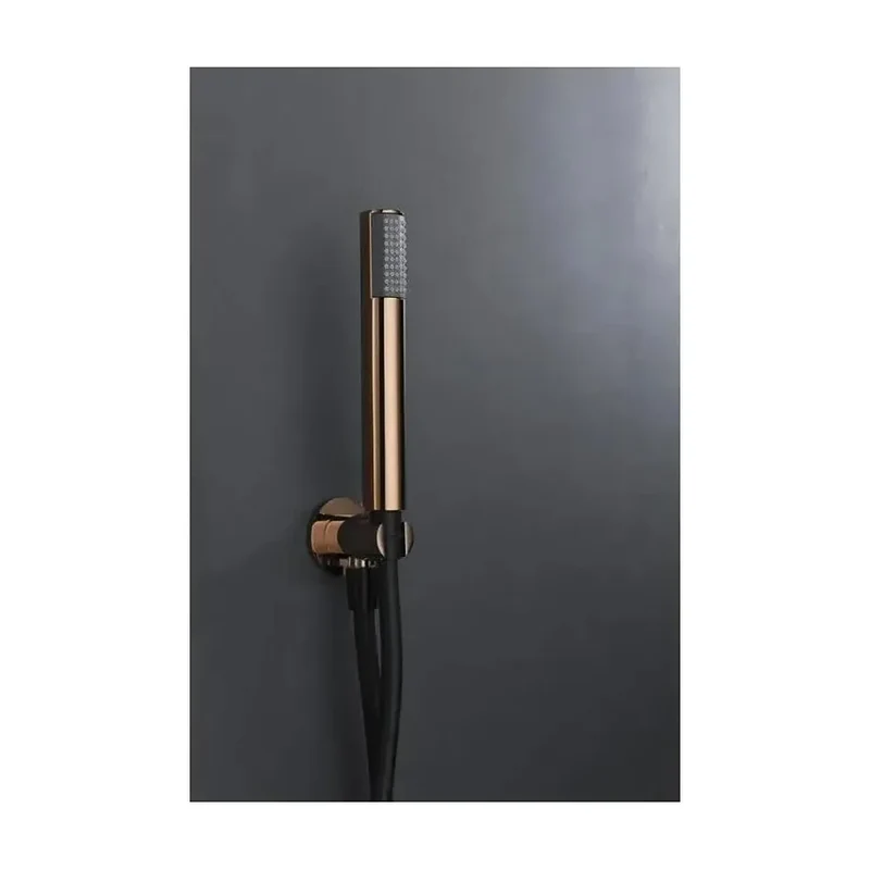 Conjunto moderno de ducha con un diseño monomando de acabado negro mate y oro rosa stick Milos de Imex