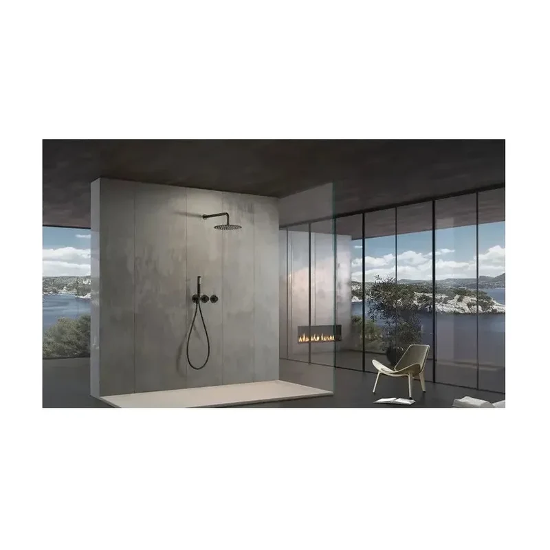 Conjunto de ducha termostático empotrado con rociador a pared o a techo acabado negro mate assen de Imex