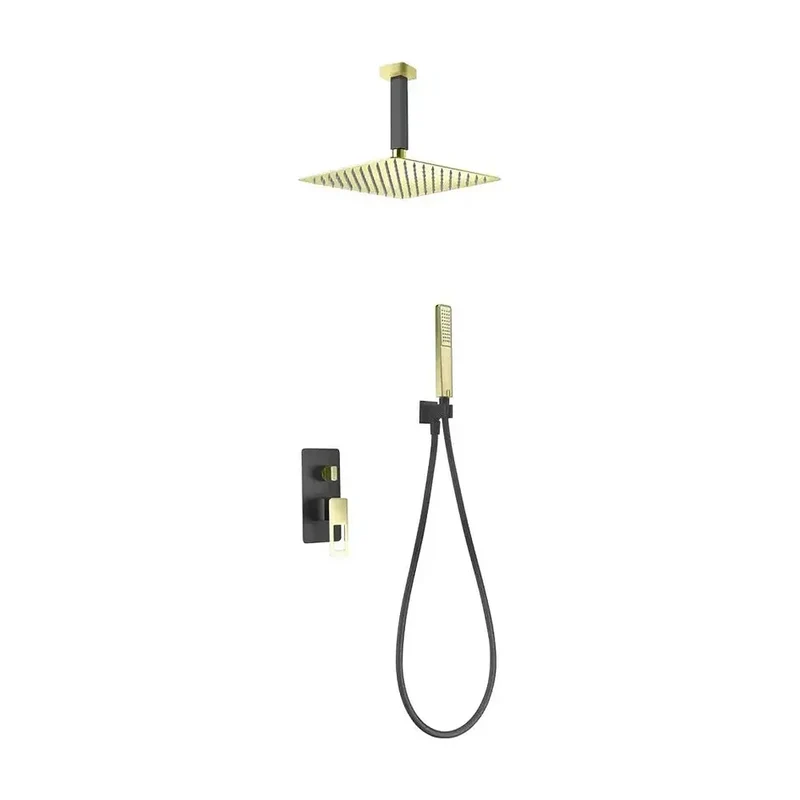 Conjunto moderno de grifería para ducha con un acabado negro mate y oro estocolmo Suecia de Imex