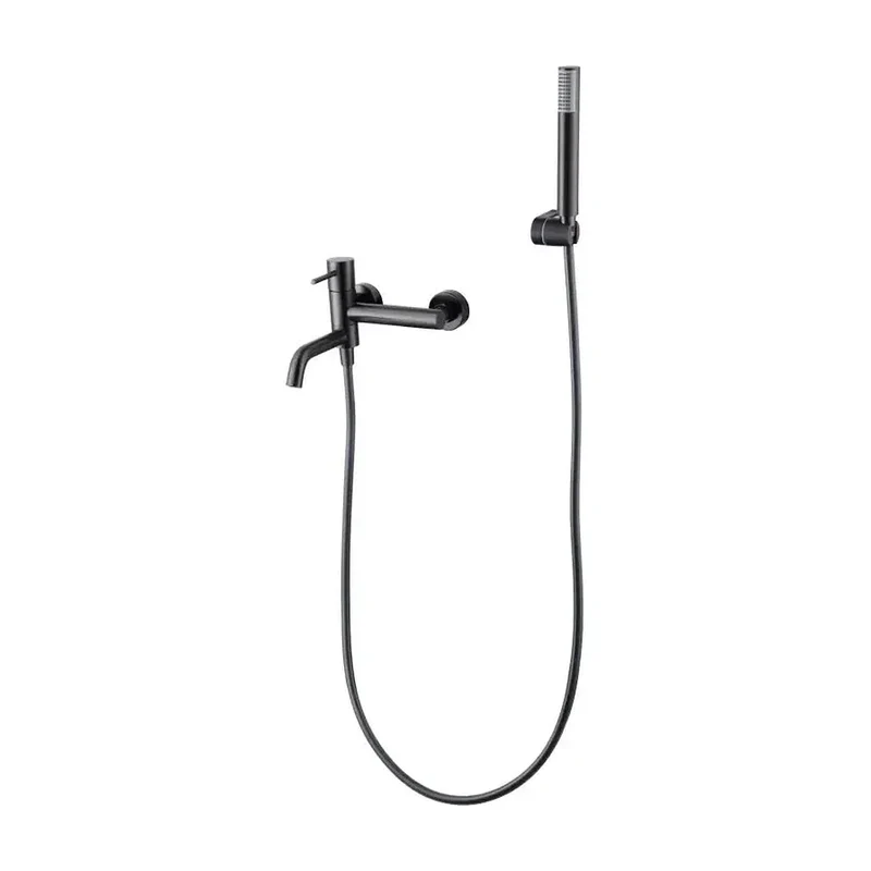 Conjunto de grifo monomando y ducha de mano fabricado en latón y abs con acabado black gun metal Monza de Imex