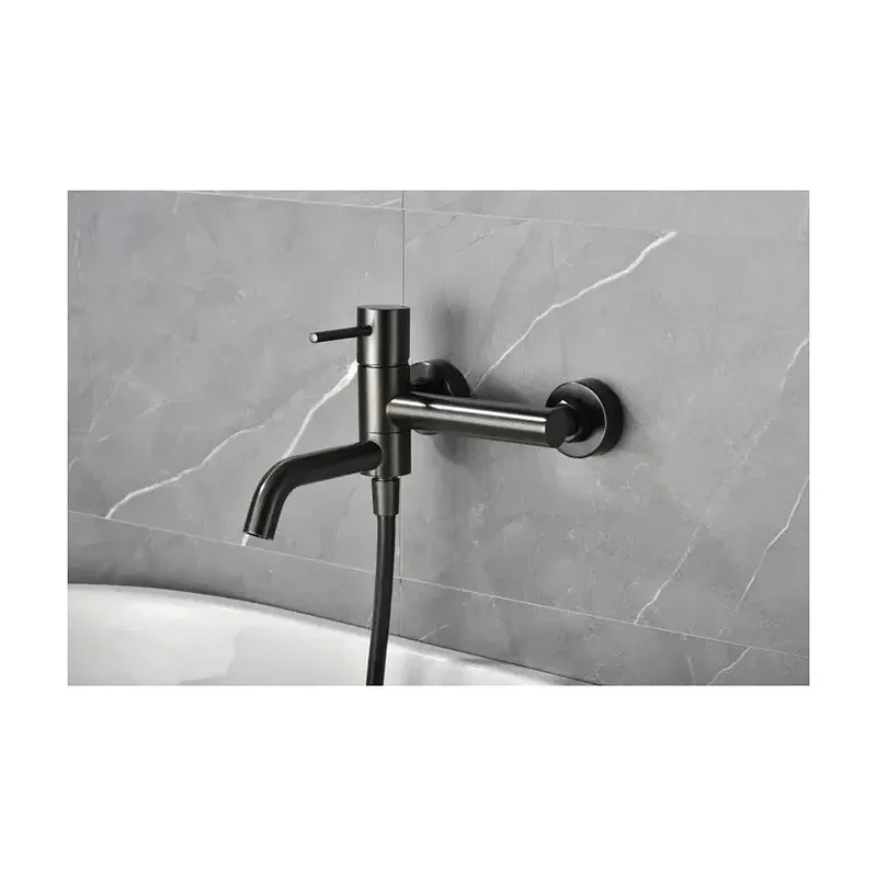 Conjunto de grifo monomando y ducha de mano fabricado en latón y abs con acabado black gun metal Monza de Imex