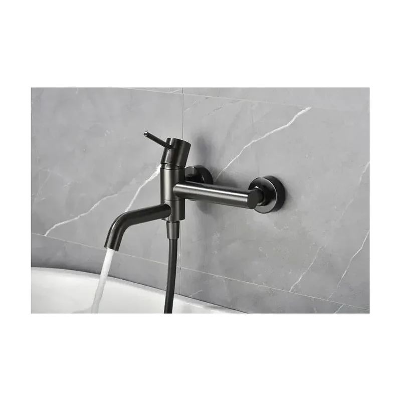 Conjunto de grifo monomando y ducha de mano fabricado en latón y abs con acabado black gun metal Monza de Imex