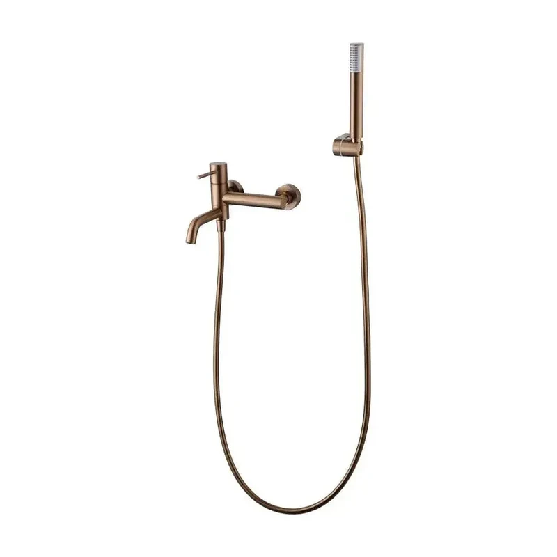 Conjunto de grifo monomando para bañera con ducha de mano en latón y abs con acabado oro rosa cepillado Monza de Imex