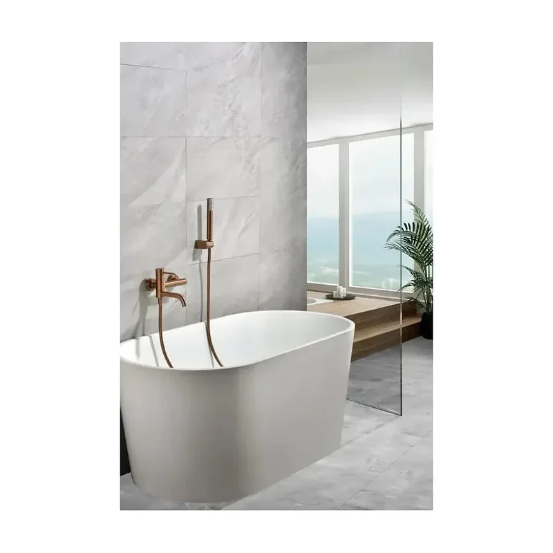 Conjunto de grifo monomando para bañera con ducha de mano en latón y abs con acabado oro rosa cepillado Monza de Imex