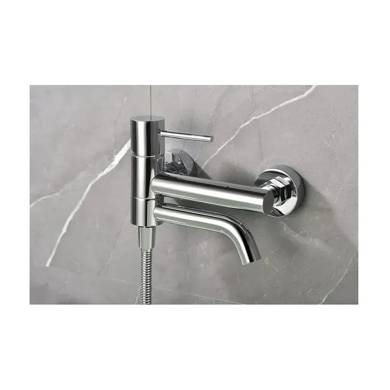 Conjunto de grifo monomando y ducha de mano con soporte fabricado en latón y pvc cromado Monza de Imex