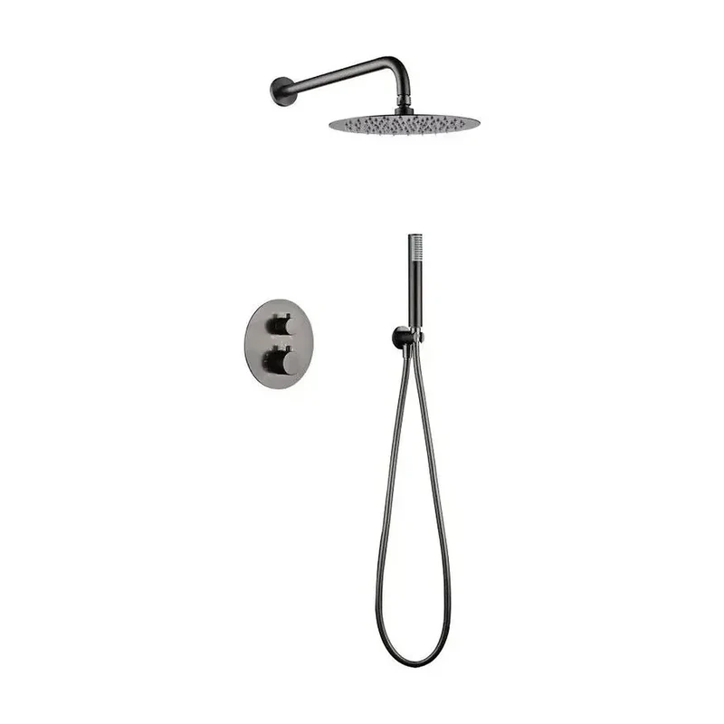 Conjunto de grifo termostático empotrado de 2 vías y ducha de mano con acabado black gun metal Monza de Imex