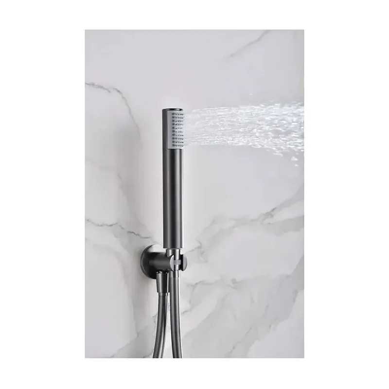 Conjunto de grifo termostático empotrado de 2 vías y ducha de mano con acabado black gun metal Monza de Imex