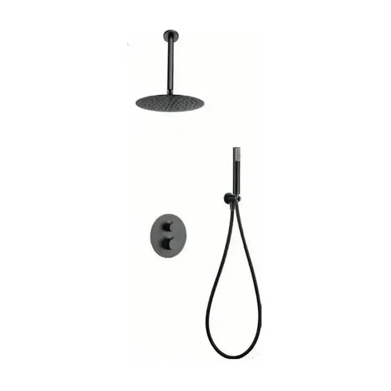 Conjunto de ducha termostática empotrado con teleducha rociador y grifería black gun metal top Line de Imex