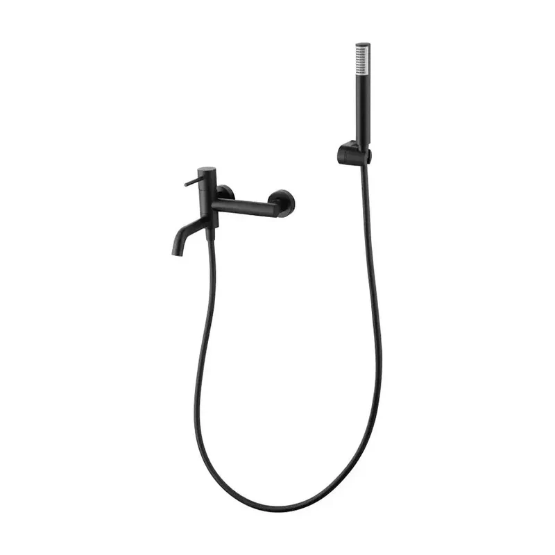 Conjunto de grifo monomando y ducha de mano fabricado en latón y abs con acabado negro mate Monza de Imex
