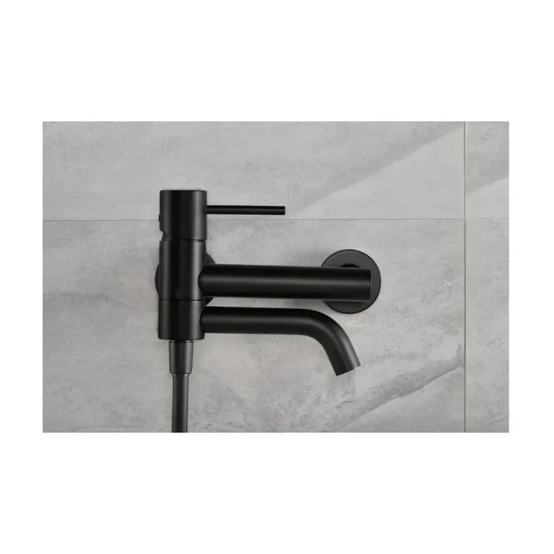 Conjunto de grifo monomando y ducha de mano fabricado en latón y abs con acabado negro mate Monza de Imex