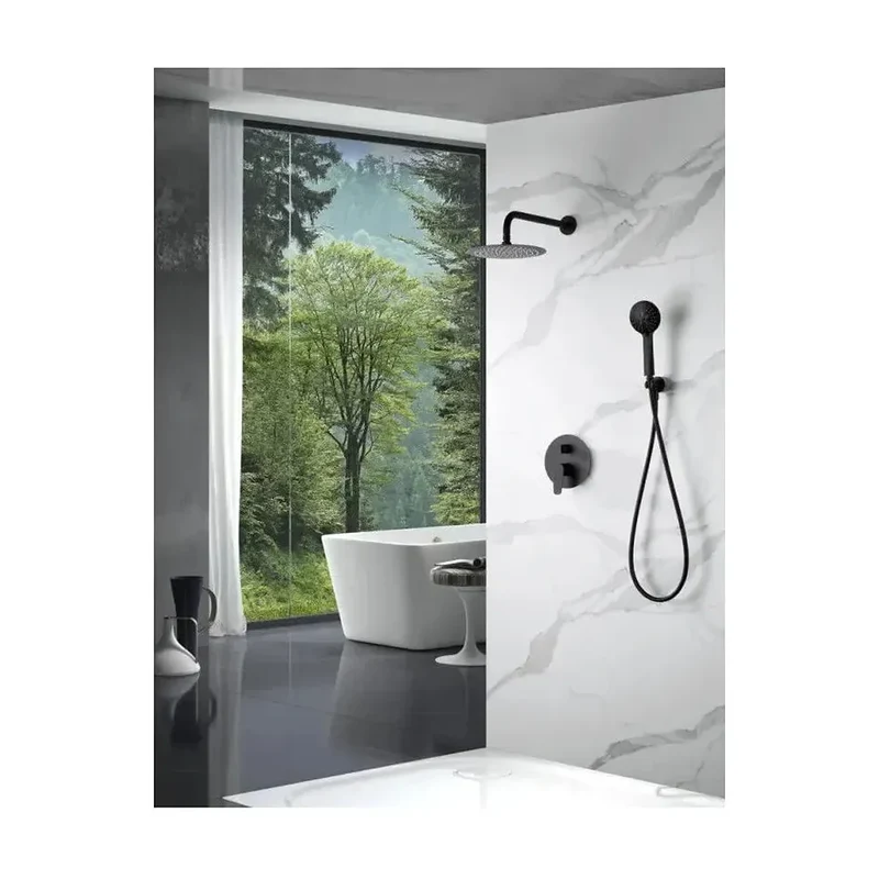Conjunto de ducha monomando empotrado de acero inoxidable y latón con acabado negro mate Belgica de Imex
