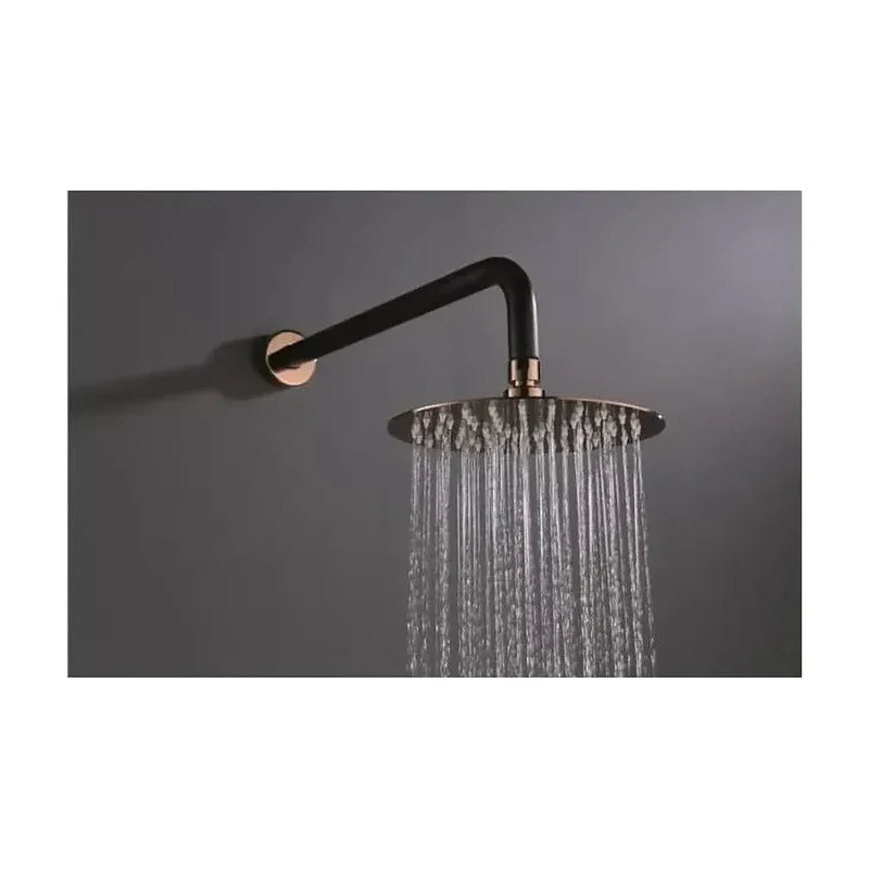 Conjunto de pared para ducha empotrada de diseño moderno en color negro mate y oro rosa stick Milos de Imex