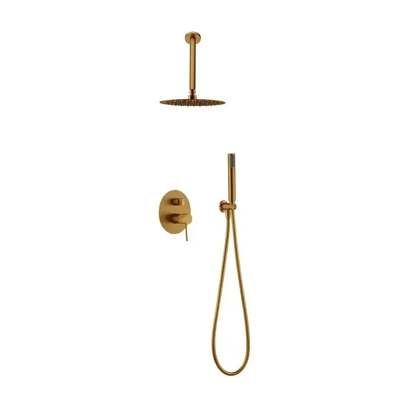 Conjunto de ducha monomando con un diseño moderno de color oro cepillado top Line de Imex