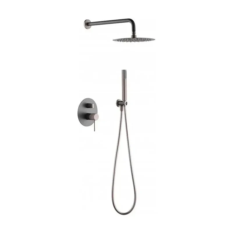 Conjunto para ducha de diseño empotrado con un acabado gris mate y champagne Line de Imex