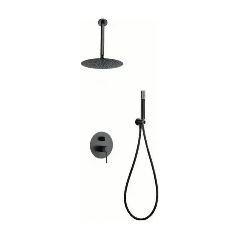 Conjunto moderno para ducha con un diseño empotrado de acabado black gun metal top Line de Imex