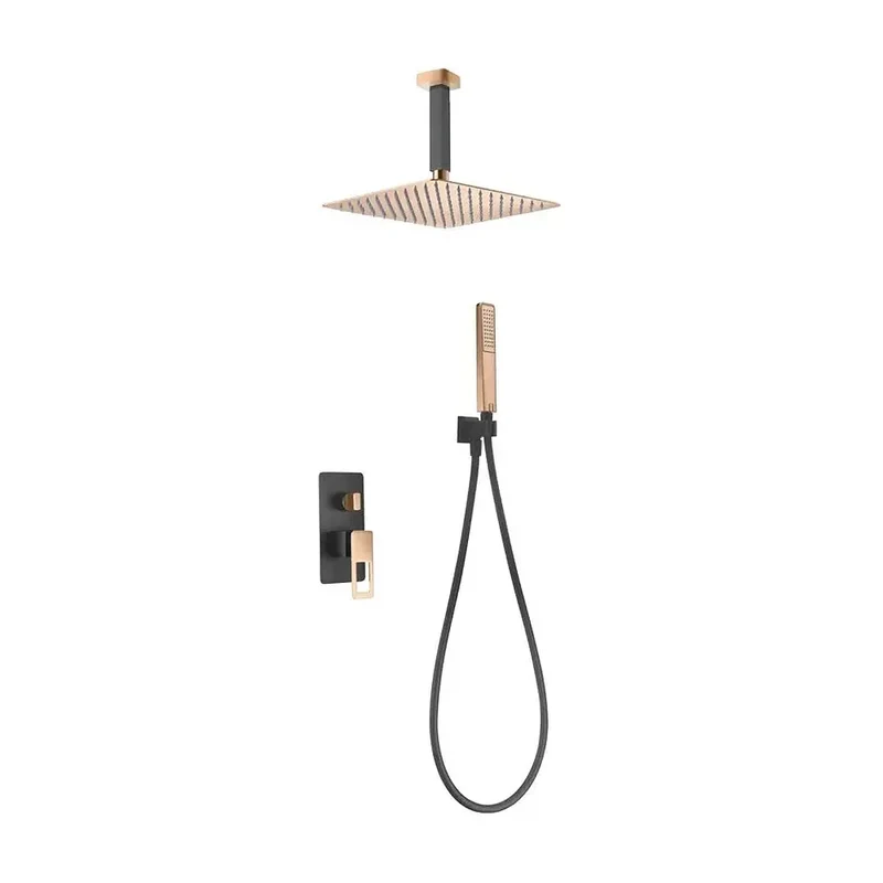 Conjunto moderno de grifería para ducha con un acabado negro mate y oro rosa estocolmo Suecia de Imex