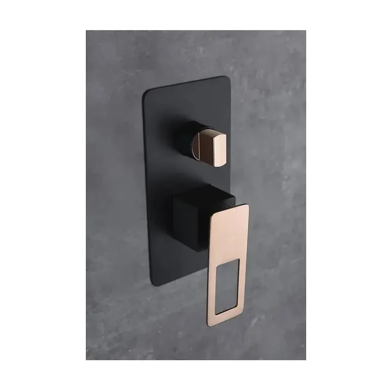 Conjunto moderno de grifería para ducha con un acabado negro mate y oro rosa estocolmo Suecia de Imex