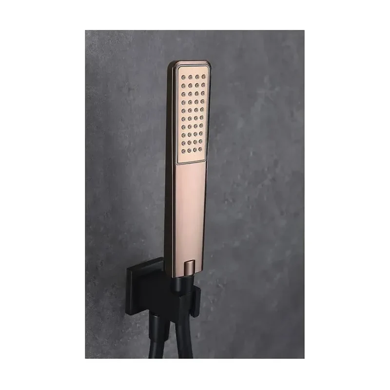 Conjunto moderno de grifería para ducha con un acabado negro mate y oro rosa estocolmo Suecia de Imex