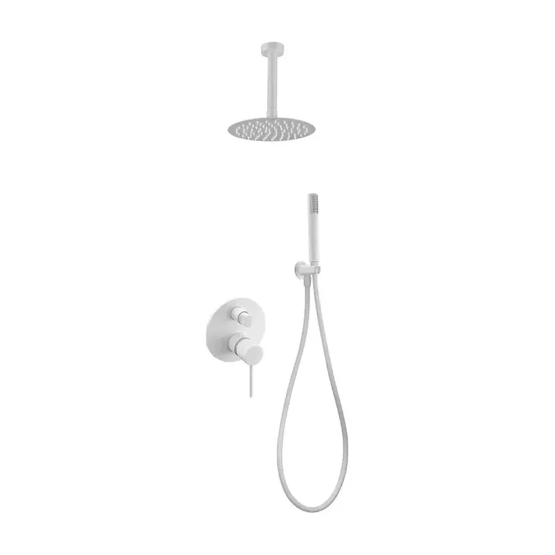 Conjunto de ducha monomando empotrado de latón cromado con acabado blanco thalos stick Milos de Imex
