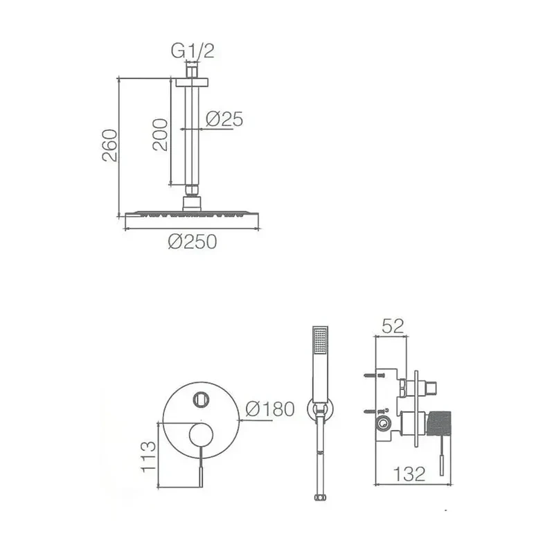 Conjunto de ducha termostática de pared con rociador de techo oro cepillado top Line de Imex