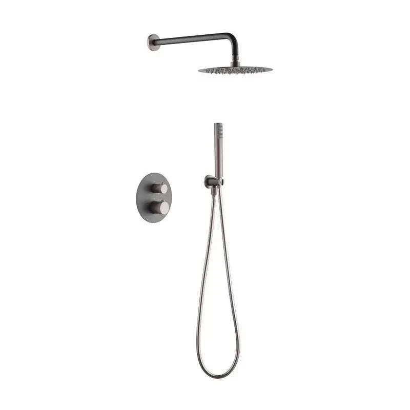 Conjunto para ducha termostática empotrado de acabado gris mate y champagne Line de Imex