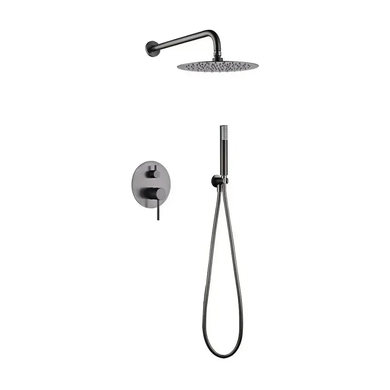 Conjunto de grifo empotrado de 2 vías con ducha de mano fabricado en acero y latón black gun metal monza de Imex