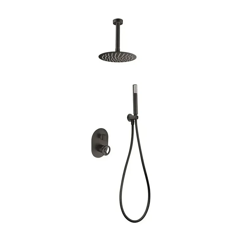 Conjunto para ducha de pared con un diseño moderno de acabado negro mate Olimpo de Imex