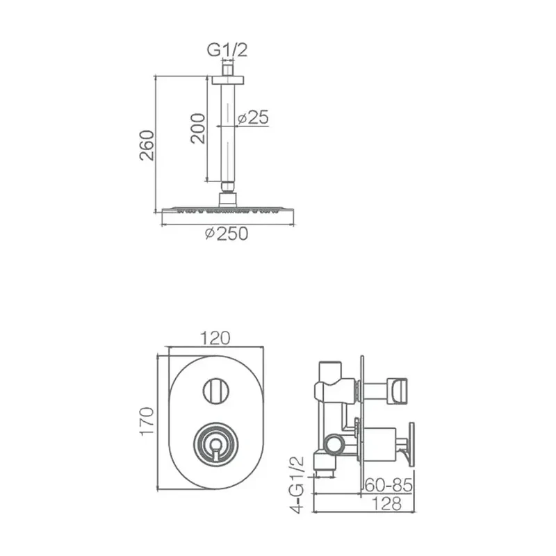Conjunto para ducha de pared con un diseño moderno de acabado negro mate Olimpo de Imex