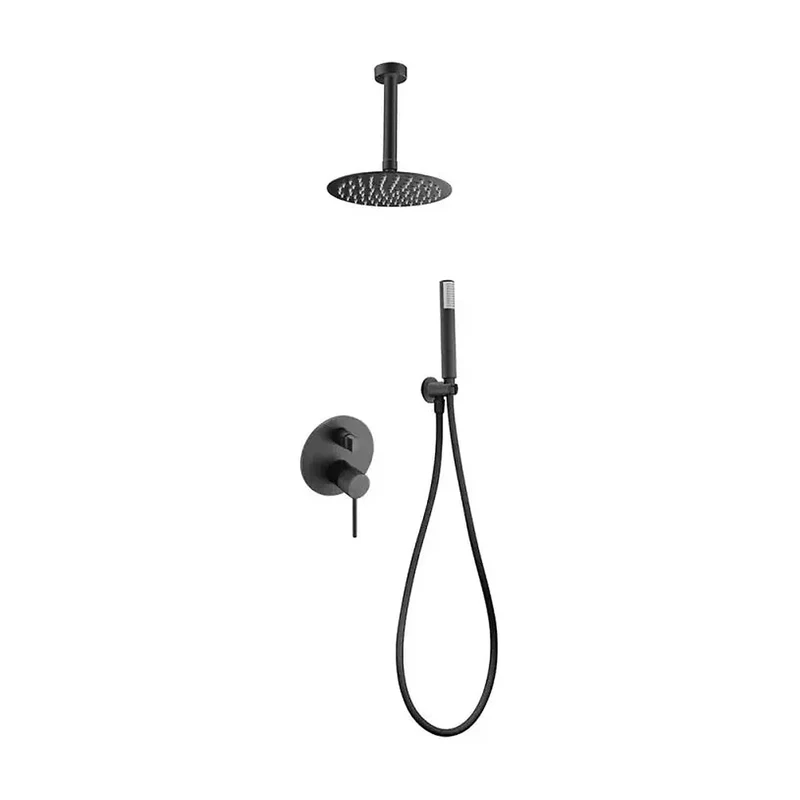 Conjunto moderno de ducha con un diseño monomando de acabado negro mate thalos stick Milos de Imex
