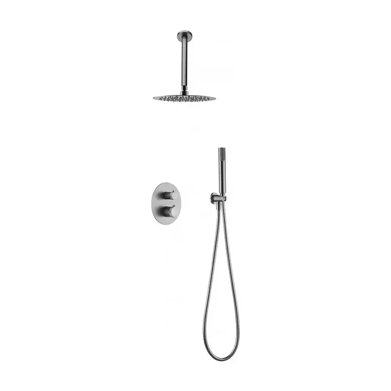 Conjunto de ducha termostática empotrado apto para funcionamiento a baja presión color niquel cepillado top Line de Imex