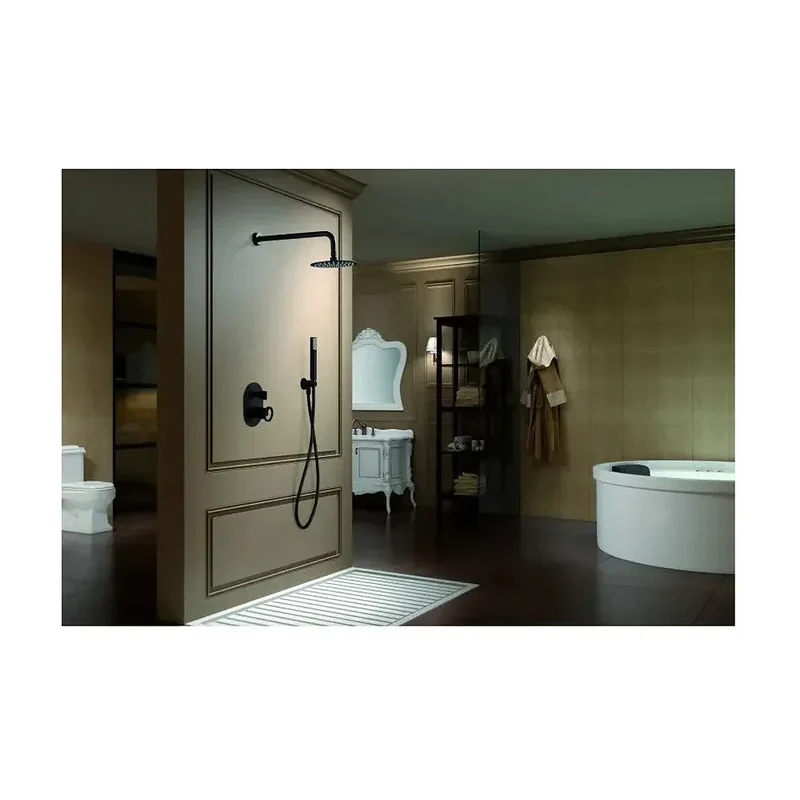 Conjunto de diseño moderno para ducha de pared con un acabado negro mate Olimpo de Imex