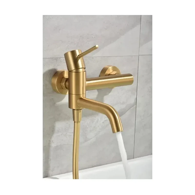 Conjunto de grifo monomando con ducha de mano fabricado en latón y abs con acabado oro cepillado Monza de Imex