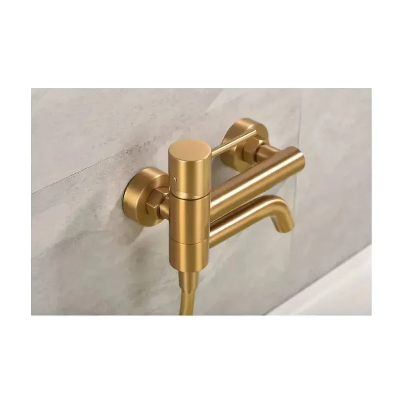 Conjunto de grifo monomando con ducha de mano fabricado en latón y abs con acabado oro cepillado Monza de Imex