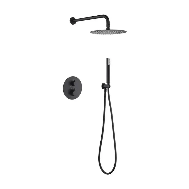 Conjunto de grifo termostático empotrado de 2 vías y ducha de mano con acabado negro mate Monza de Imex