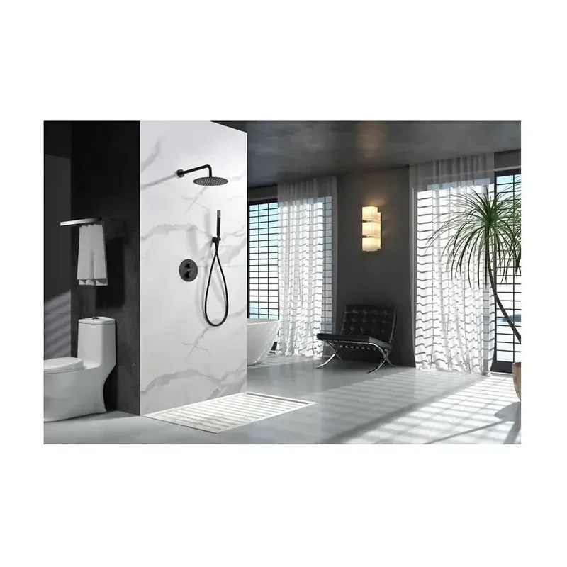 Conjunto de grifo termostático empotrado de 2 vías y ducha de mano con acabado negro mate Monza de Imex