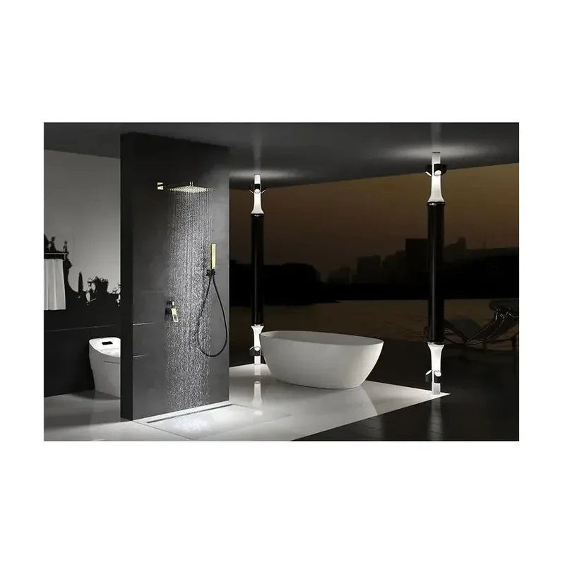 Conjunto de ducha empotrada con un diseño moderno de acabado negro y oro Suecia de Imex