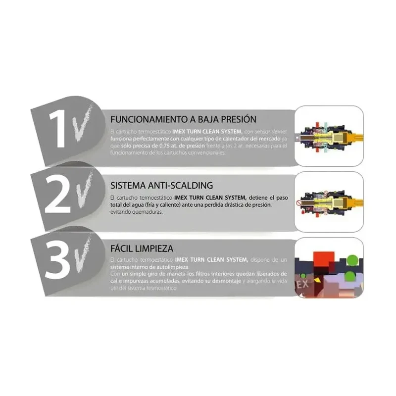 Conjunto para ducha termostática de diseño empotrado con un acabado cromado top Line de Imex
