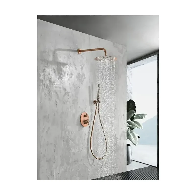 Conjunto de grifo empotrado de 2 vías con ducha de mano en acero y latón con acabado oro rosa cepillado monza de Imex
