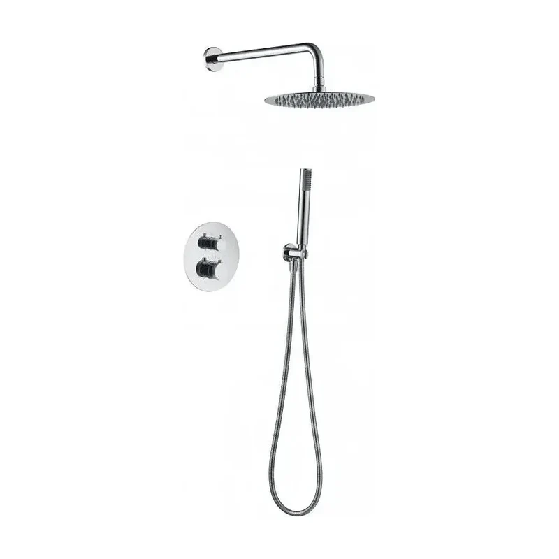 Conjunto de ducha termostática con un diseño empotrado de acabado cromado Line de Imex