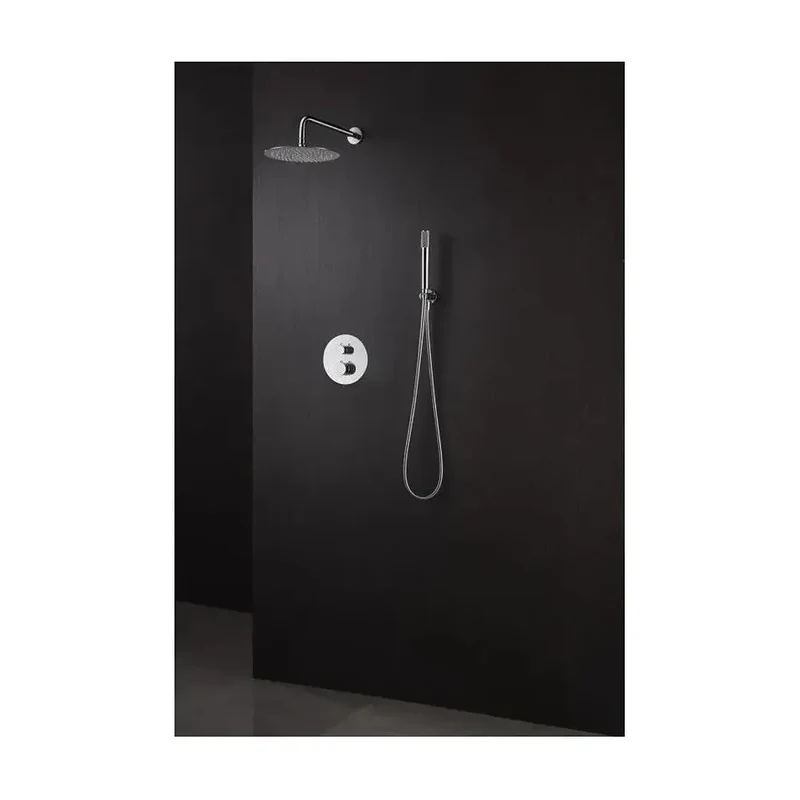 Conjunto de ducha termostática con un diseño empotrado de acabado cromado Line de Imex