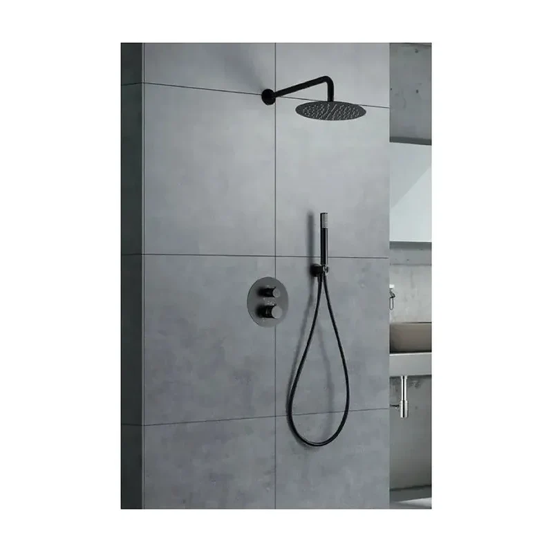 Conjunto moderno de ducha termostática de diseño empotrado black gun metal Line de Imex
