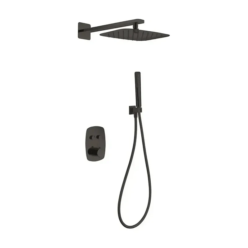 Conjunto termostático de 3 módulos para ducha con un diseño moderno en color negro mate Hidra de Imex