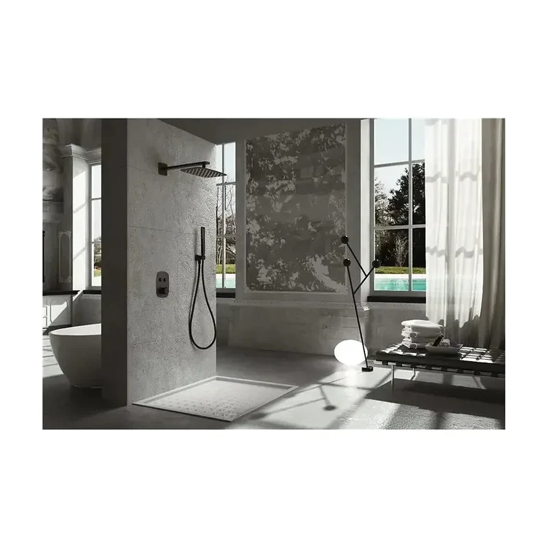 Conjunto termostático de 3 módulos para ducha con un diseño moderno en color negro mate Hidra de Imex