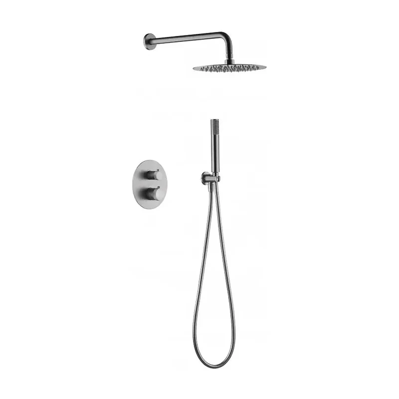 Conjunto moderno de ducha termostática empotrado en color níquel cepillado Line de Imex